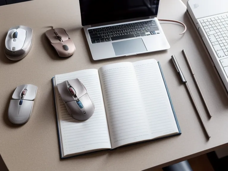 Espace de travail organisé avec carnet de planification et souris ergonomique