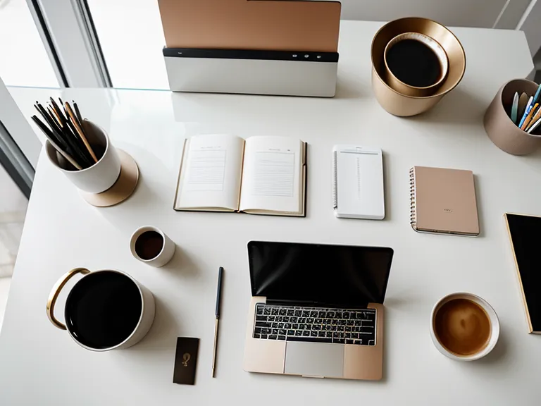 Poste de travail organisé selon une méthode de gestion du temps simplifiée, calendrier épuré et bouteille de Mate à portée de main
