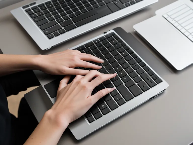 Gros plan sur les mains travaillant sur un ordinateur portable dans un bureau épuré