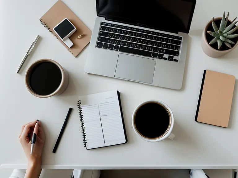 Carnet de notes minimaliste avec tasse de café sur un bureau de travail calme