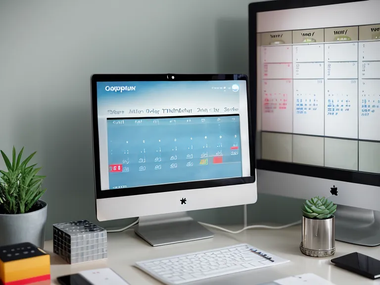 Écran affichant un planning par blocs visuels sur un bureau organisé