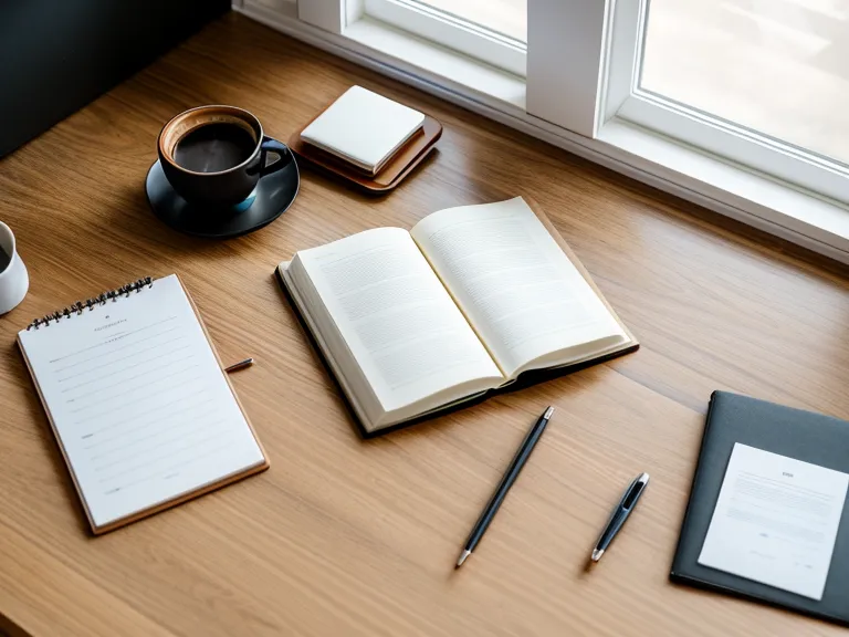 Minuteur de cuisine et carnet de notes sur un bureau de travail en bois