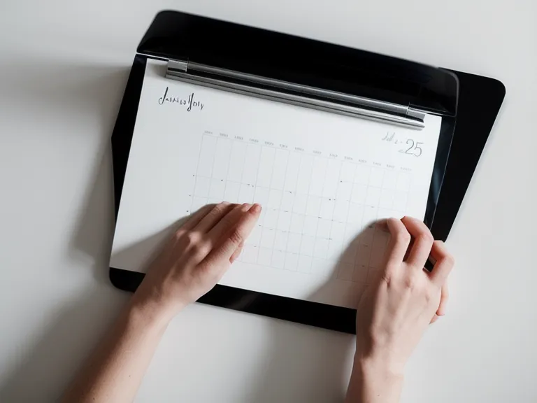 Interface de calendrier épurée sur une tablette tenue par un créatif