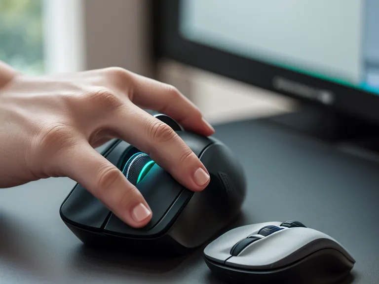 Main de freelance sur une souris devant une boîte de réception saturée