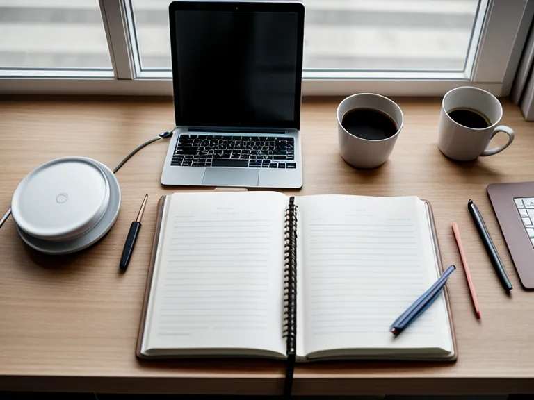Bureau de freelance organisé avec carnet de notes et téléphone retourné pour la concentration